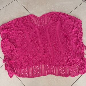 Pink Crochet Knit Cover up Shirt
